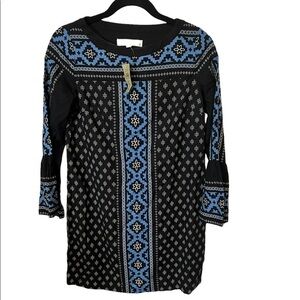 Loft Long Sleeve Black and Blue Dress Size XS Petite